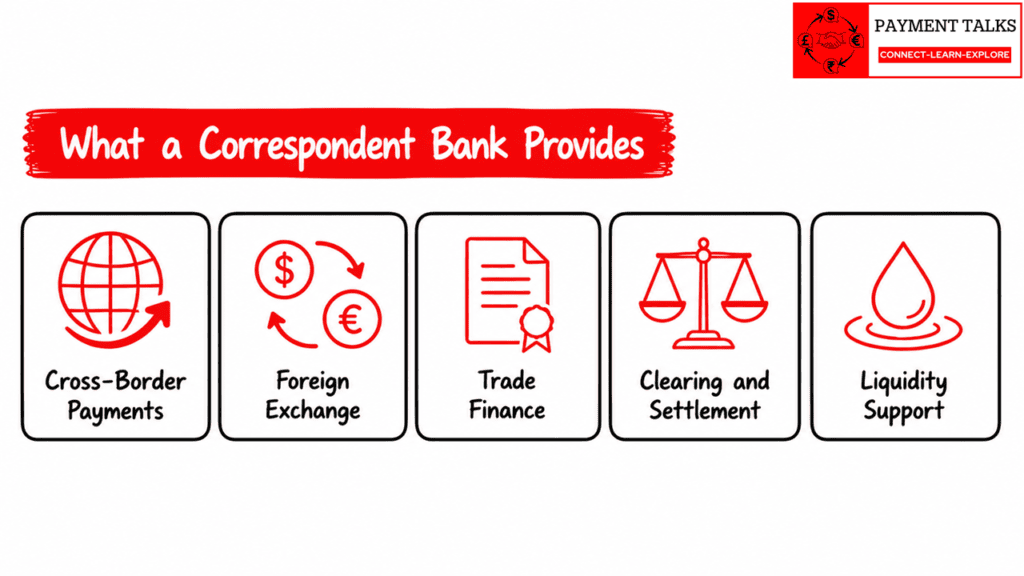 Services provided by a correspondent bank — cross-border payments FX trade finance clearing