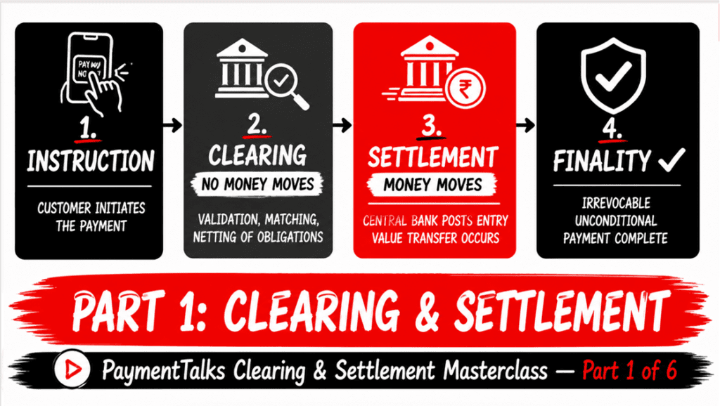 PaymentTalks — Clearing and Settlement Fundamentals: From Payment Instruction to Finality. Part 1 of 6 — Clearing and Settlement Methods Masterclass.