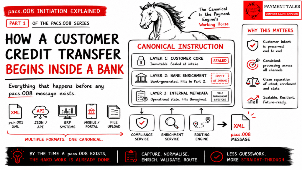 pacs.008 initiation: how a customer credit transfer begins inside a bank before any XML is written